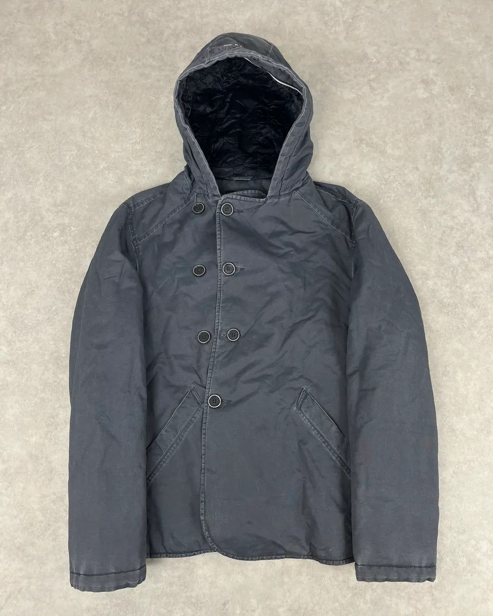 Armani 2000s Armani Blue Faded Buttoned Hooded Coat Size US L / EU 52-54 / 3 - 4 Thumbnail