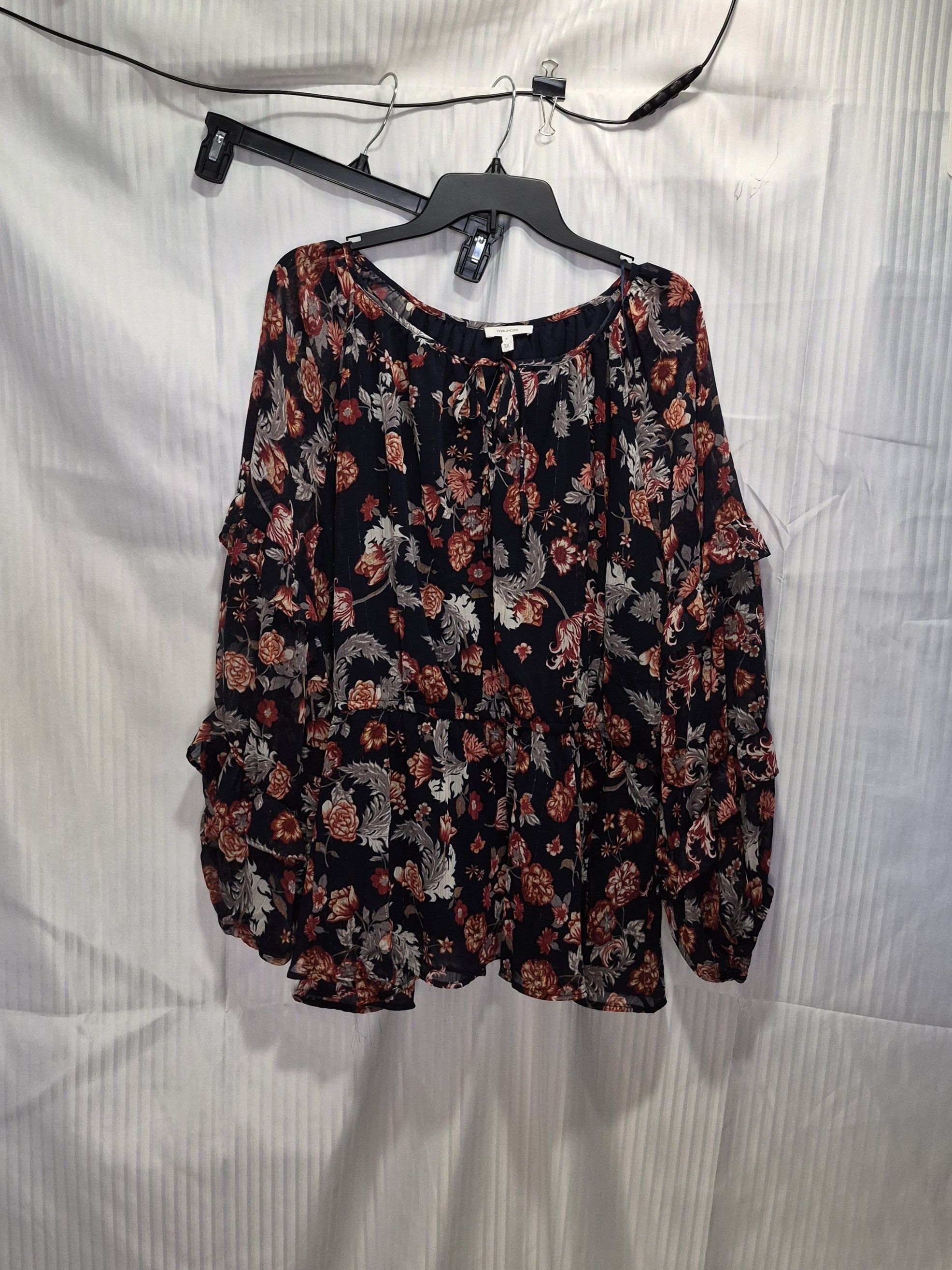 Other Maurices 3X Navy Blue Floral Tie-Neck Peasant Top NWT Size 3XL / US 20-22 - 1 Thumbnail