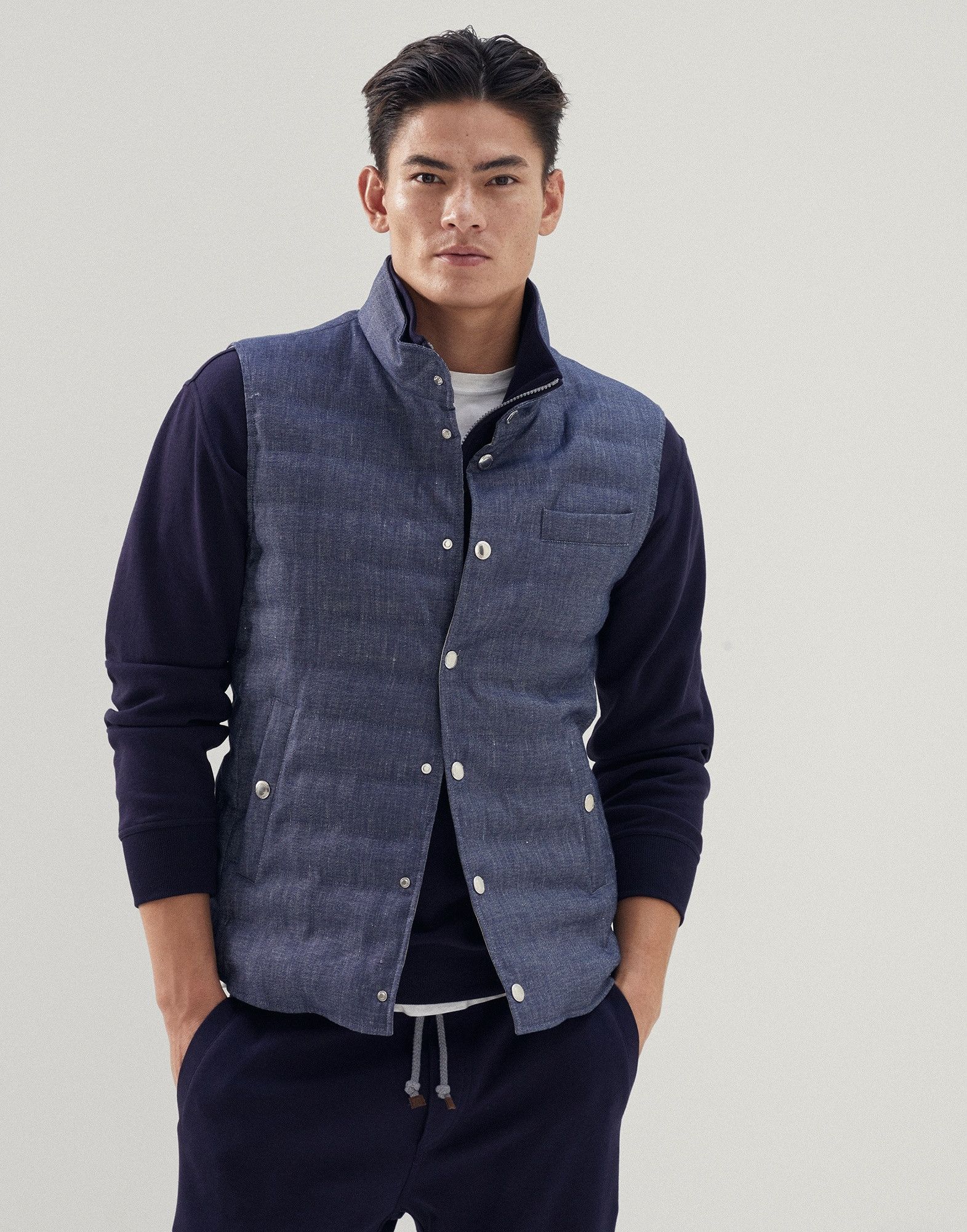image of Brunello Cucinelli O1W1Db10524 Vest In Dark Blue, Men's (Size XL)