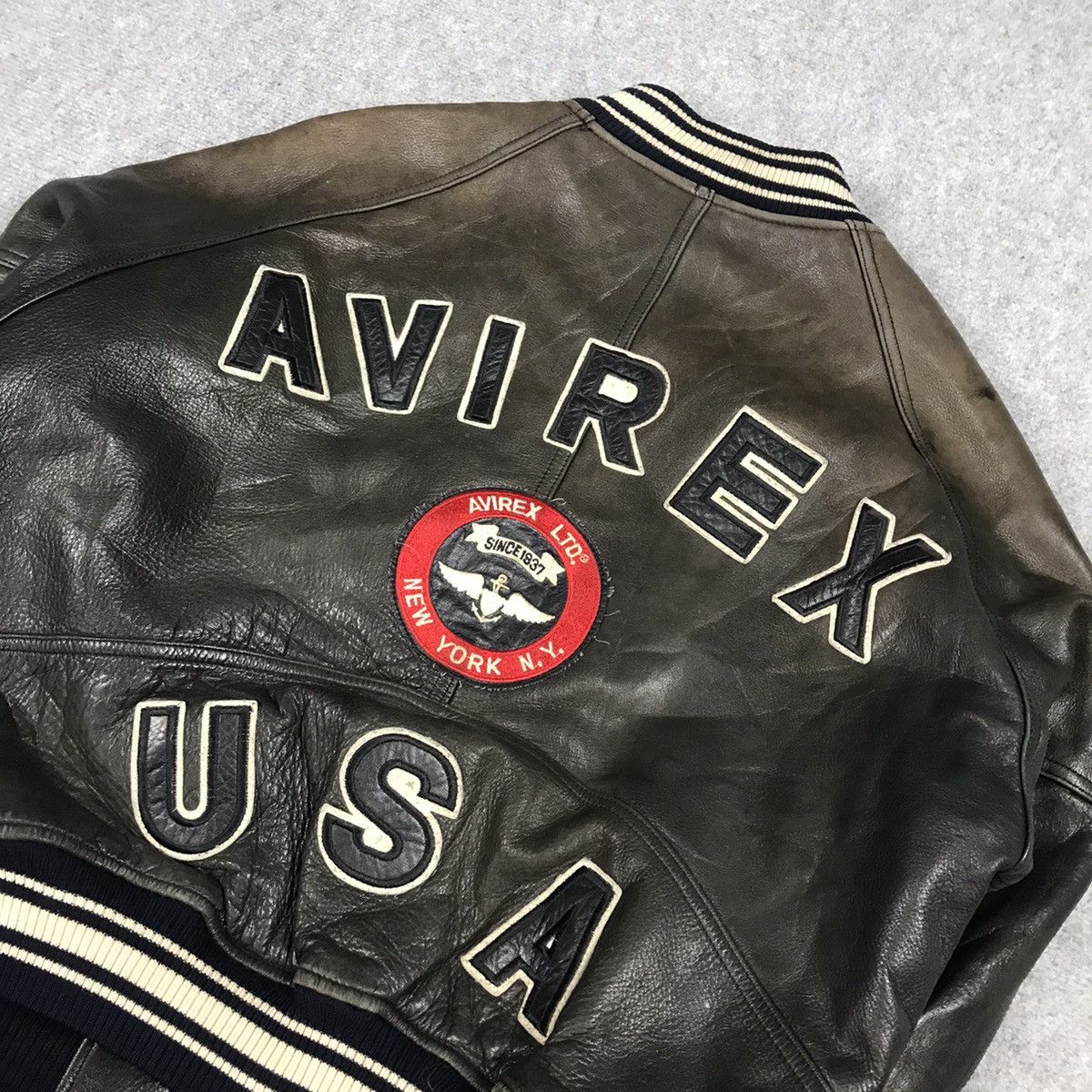 Avirex AVIREX BOMBER LEATHER JACKET BIG LOGO SUN FADED LEATHER Size US XS / EU 42 / 0 - 11 Thumbnail