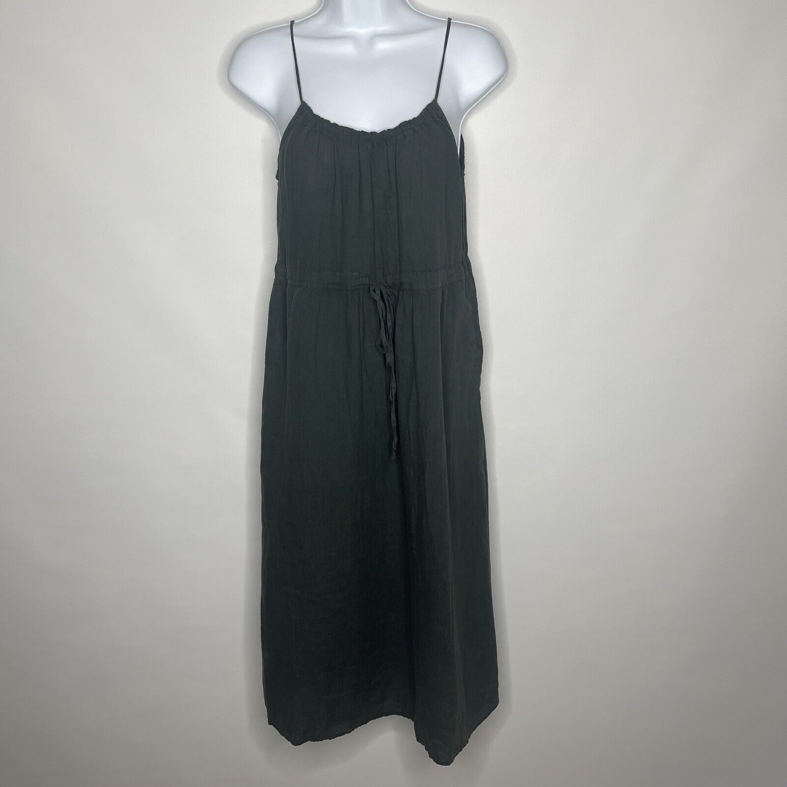 image of Vince Green Linen Gathered Tie Waist Midi Sundress, Women's (Size XS)