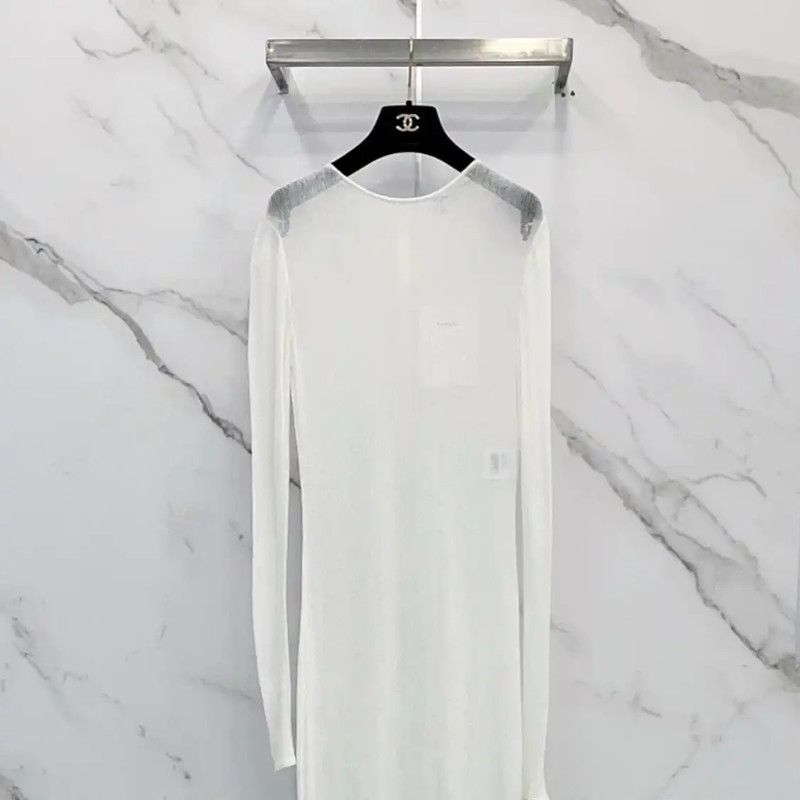 Chanel Chanel Long Sleeve White Cotton Dress 0089 Size L / US 10 / IT 46 - 1 Thumbnail