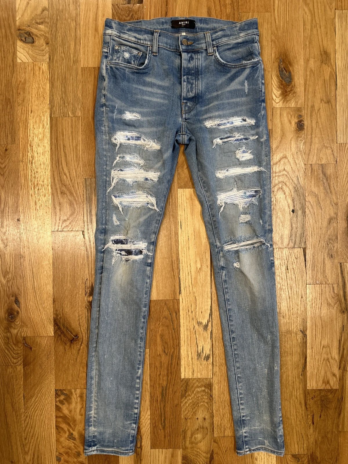 image of Amiri Mx1 Blue Tie Dye Patch Blue Denim Jeans Size 31, Men's