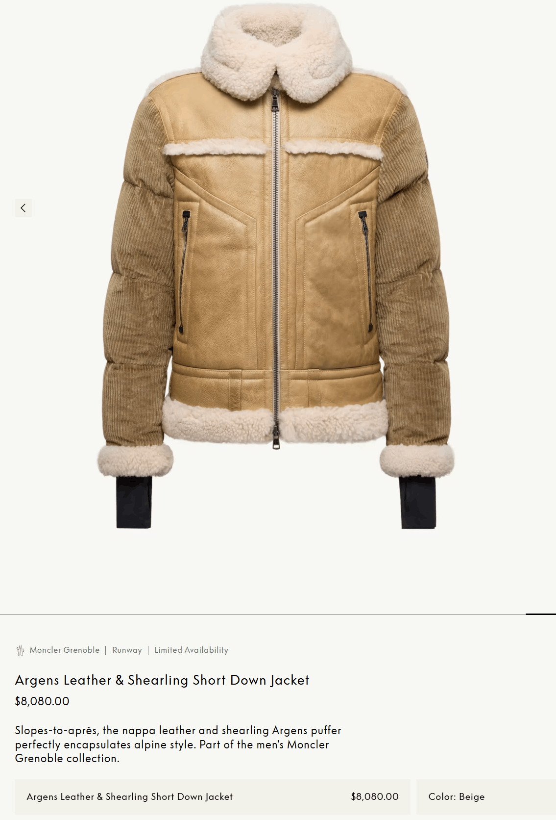 Moncler Grenoble *NEW* $8K SHEARLING LEATHER/DOWN ARGENS PUFFER JACKET Size US M / EU 48-50 / 2 - 3 Thumbnail