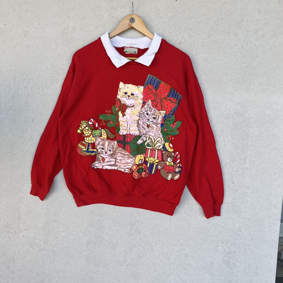 Other Vintage 90s Red Christmas Cat Crewneck Sweatshirt Size M Size M / US 6-8 / IT 42-44 - 2 Thumbnail