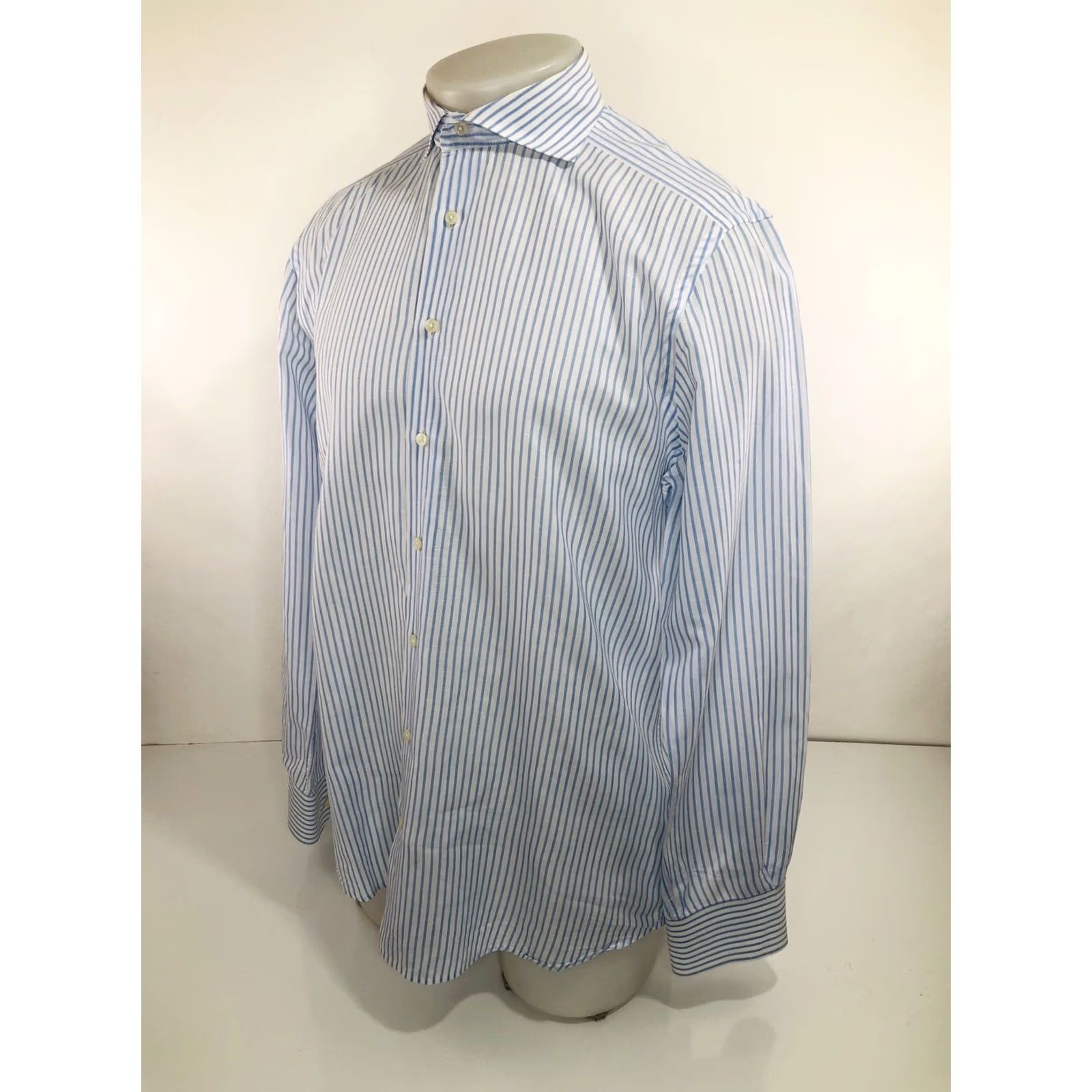 Suitsupply SUIT SUPPLY - LINEN BLEND Striped Dress Shirt 16 / 41 Mens Light Blue White 90s Event? Size 42R - 3 Thumbnail