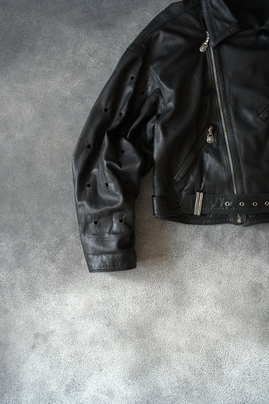 Versace S/S 1994 Gianni Versace RUNWAY Perforated Leather Jacket Size M / US 6-8 / IT 42-44 - 6 Thumbnail