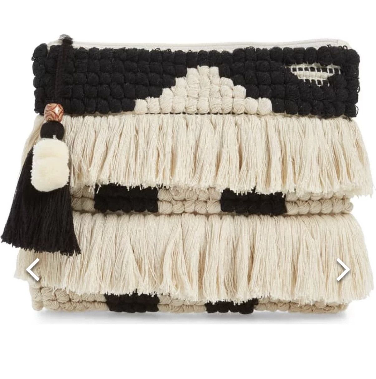Other Sondra Roberts Squared Black Fringe Nubby Knit Zipper Clutch Size ONE SIZE - 8 Thumbnail