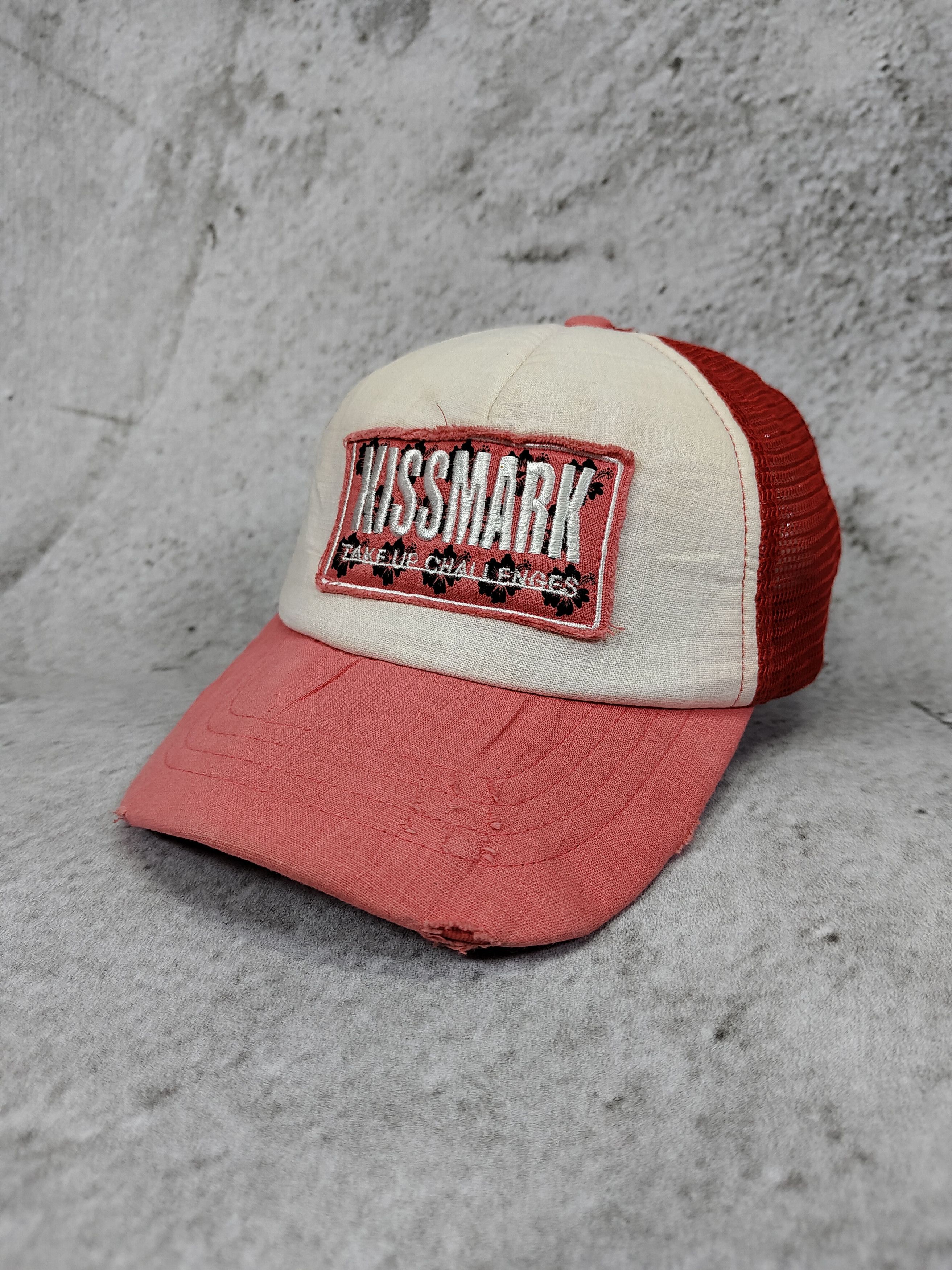 Japanese Brand 2000s Kissmark❤️‍🔥Y2K Embroidered Patch Distressed Trucker Size ONE SIZE - 2 Thumbnail