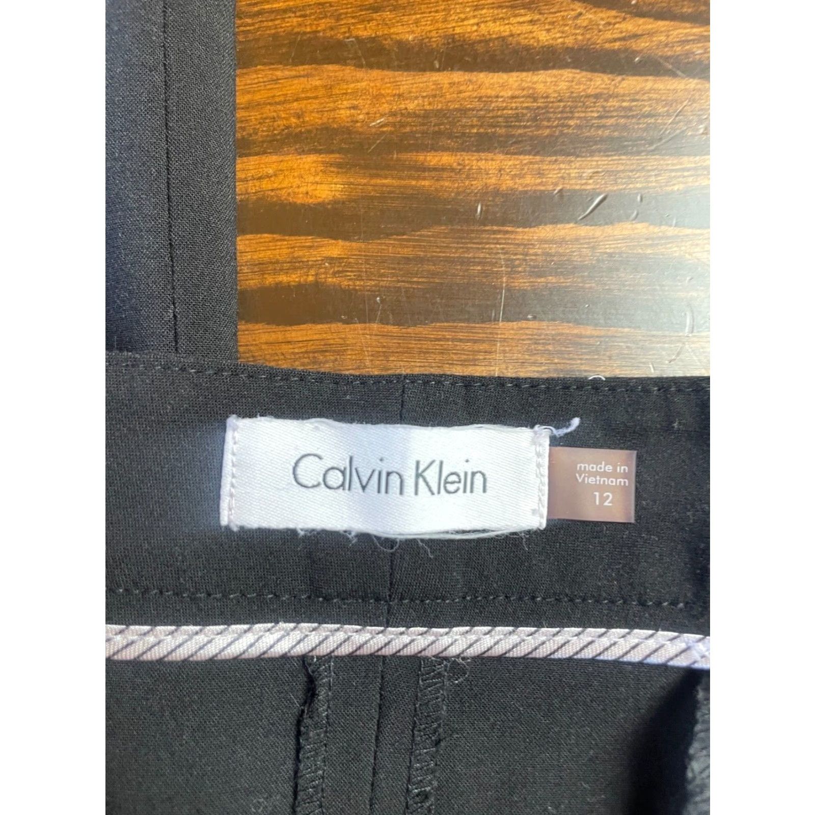 Calvin Klein Calvin Klein Dress Pants Women's Size 12 Black Flat Front Pockets Straight Leg Dress Pants Mens? Size 34" / US 12 / IT 48 - 3 Thumbnail