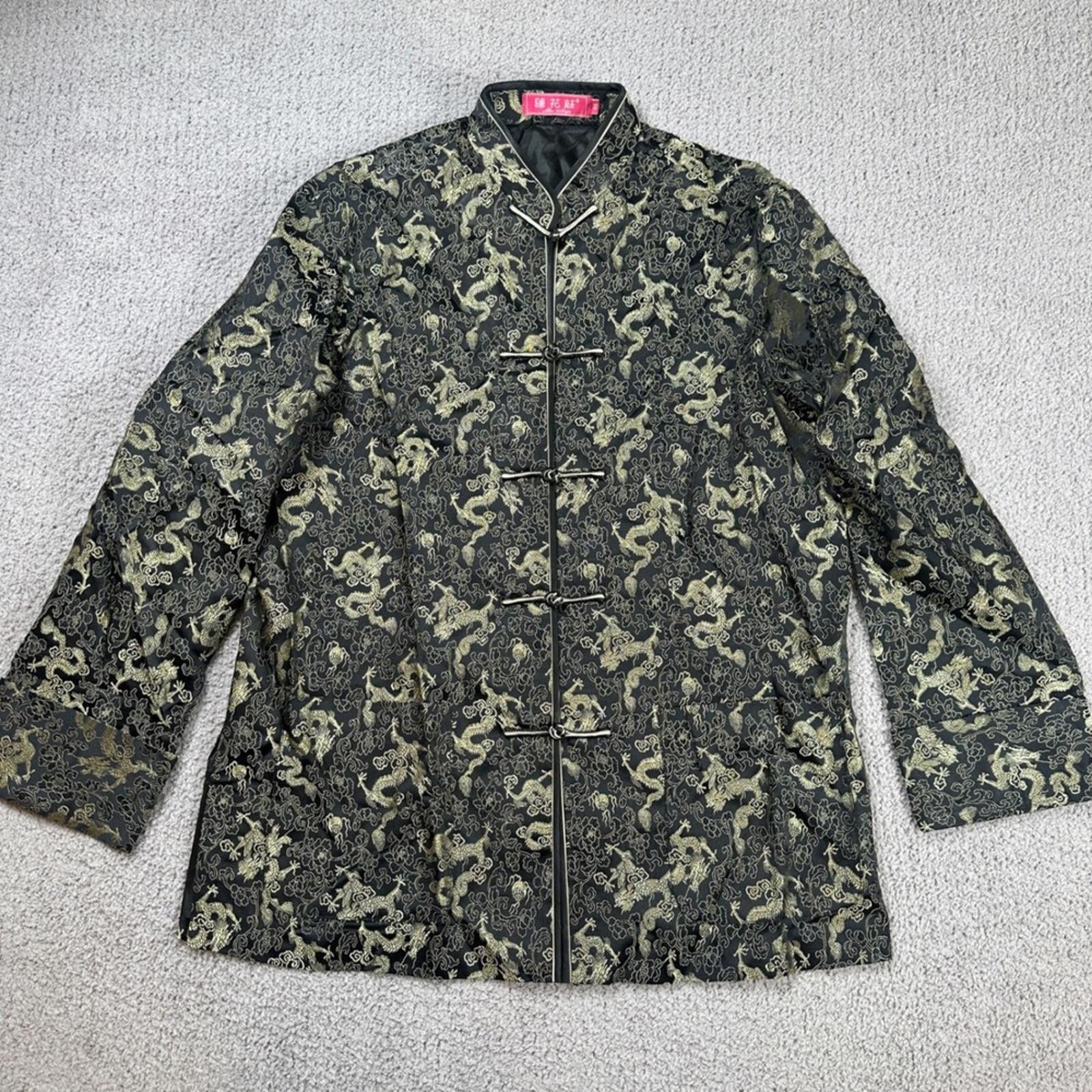 Other Silk Brocade Dragon Jacket Mandarin Collar Lotus Village Men Size 44R - 1 Thumbnail