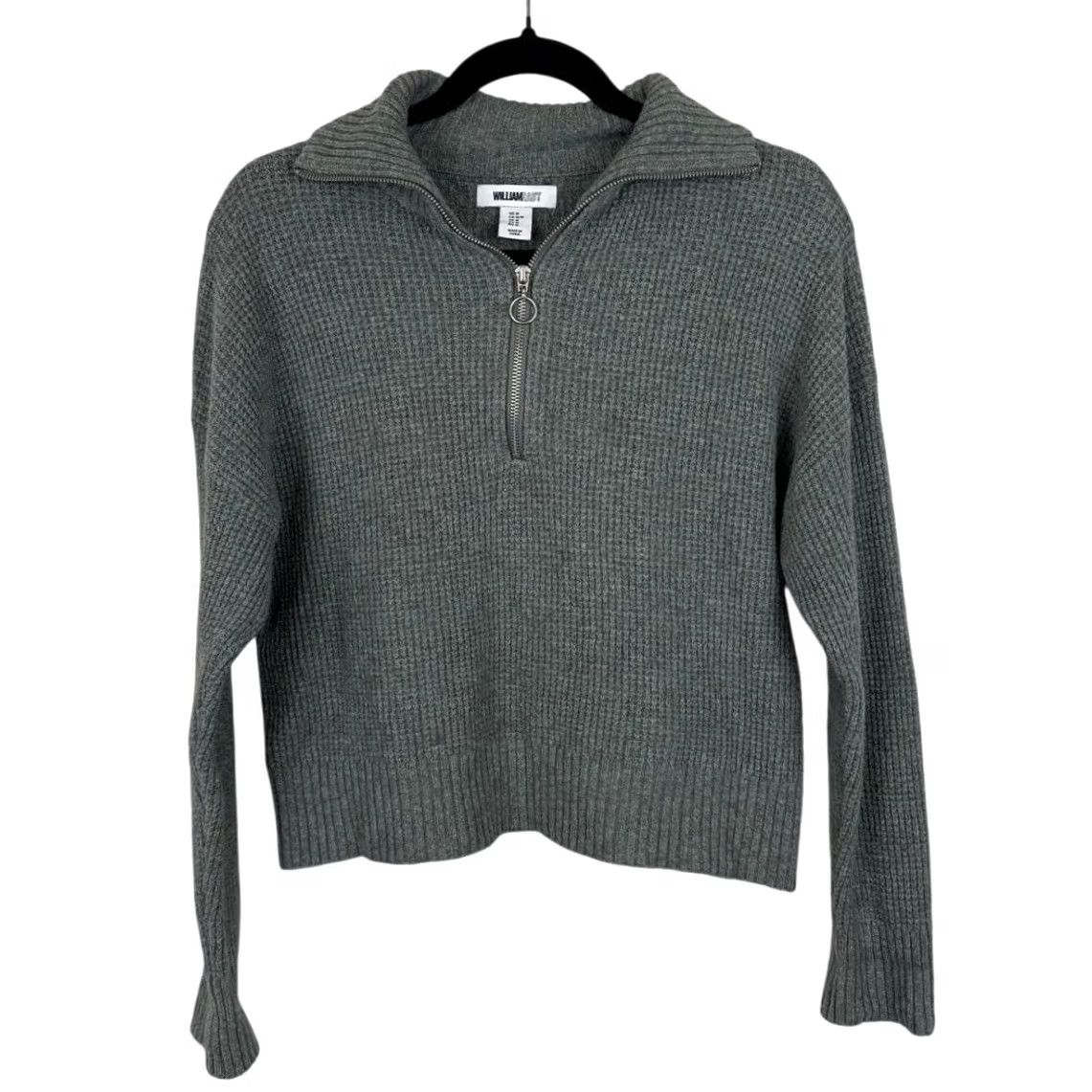Vintage William Rast Gray Waffle-Knit 1/4 Zip Long Sleeve Pullover Sweater - Medium, Women’s, M, Solid, Preppy, School, Casual, Workwear Size M / US 6-8 / IT 42-44 - 2 Thumbnail