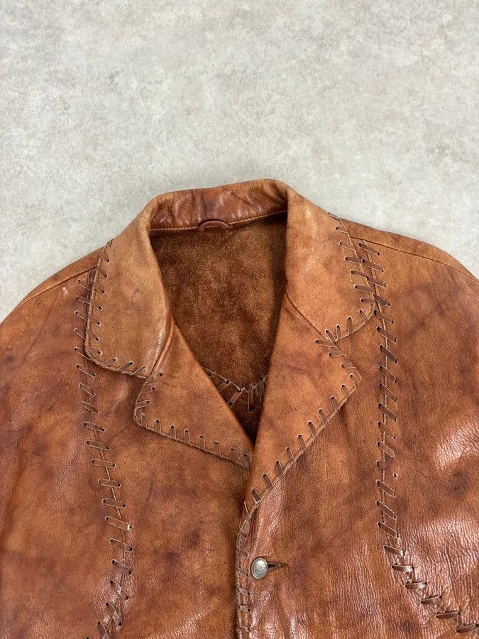 Dolce & Gabbana 1990s Dolce & Gabbana Whipstitched Brown Leather Jacket Size US M / EU 48-50 / 2 - 4 Thumbnail