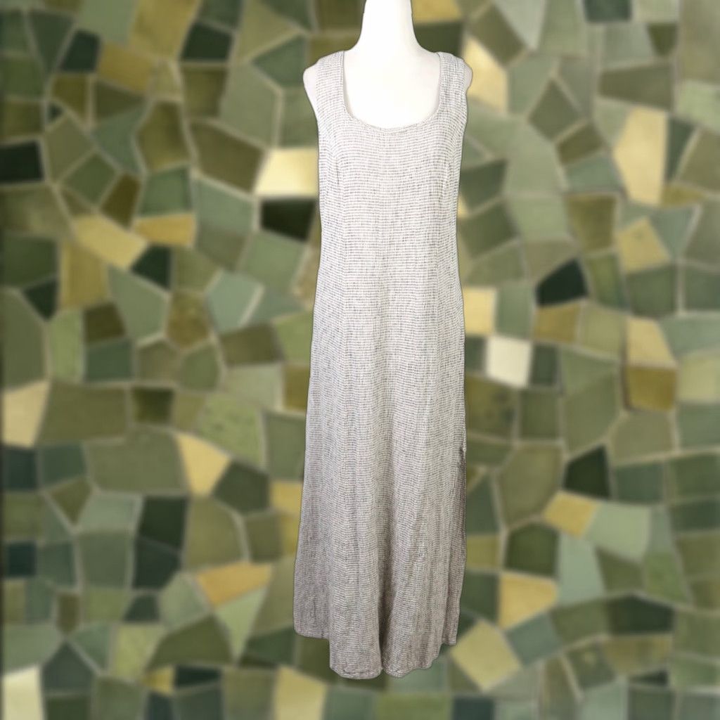 Vintage VINTAGE Tyler Boe cream and black grid print maxi jumper dress 14 Women Sleeveless Zip 53" length Size XL / US 12-14 / IT 48-50 - 1 Thumbnail