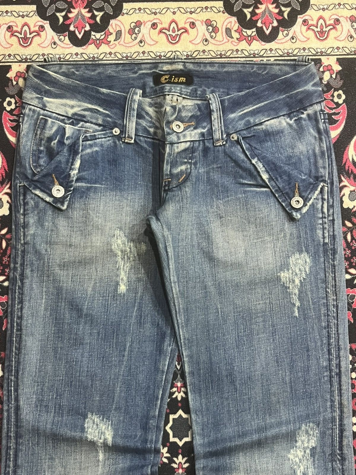 If Six Was Nine Japanese Brand C-ism Low Rise Fringe Distressed Flare Jeans Size 30" / US 8 / IT 44 - 4 Thumbnail