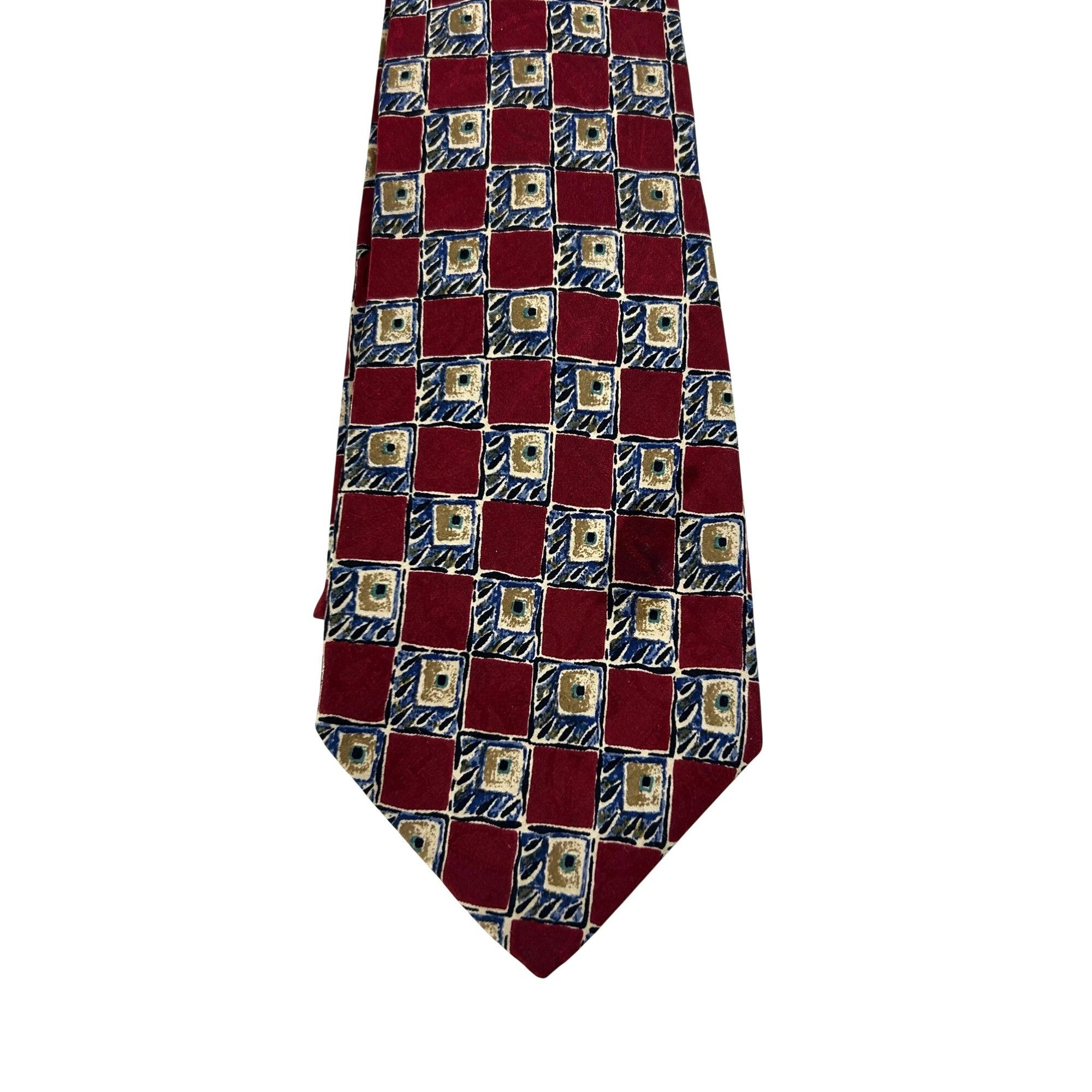 Other Today’s Man Silk Tie Vtg 90s Italy Geometric Checkered Burgu Size ONE SIZE - 8 Thumbnail