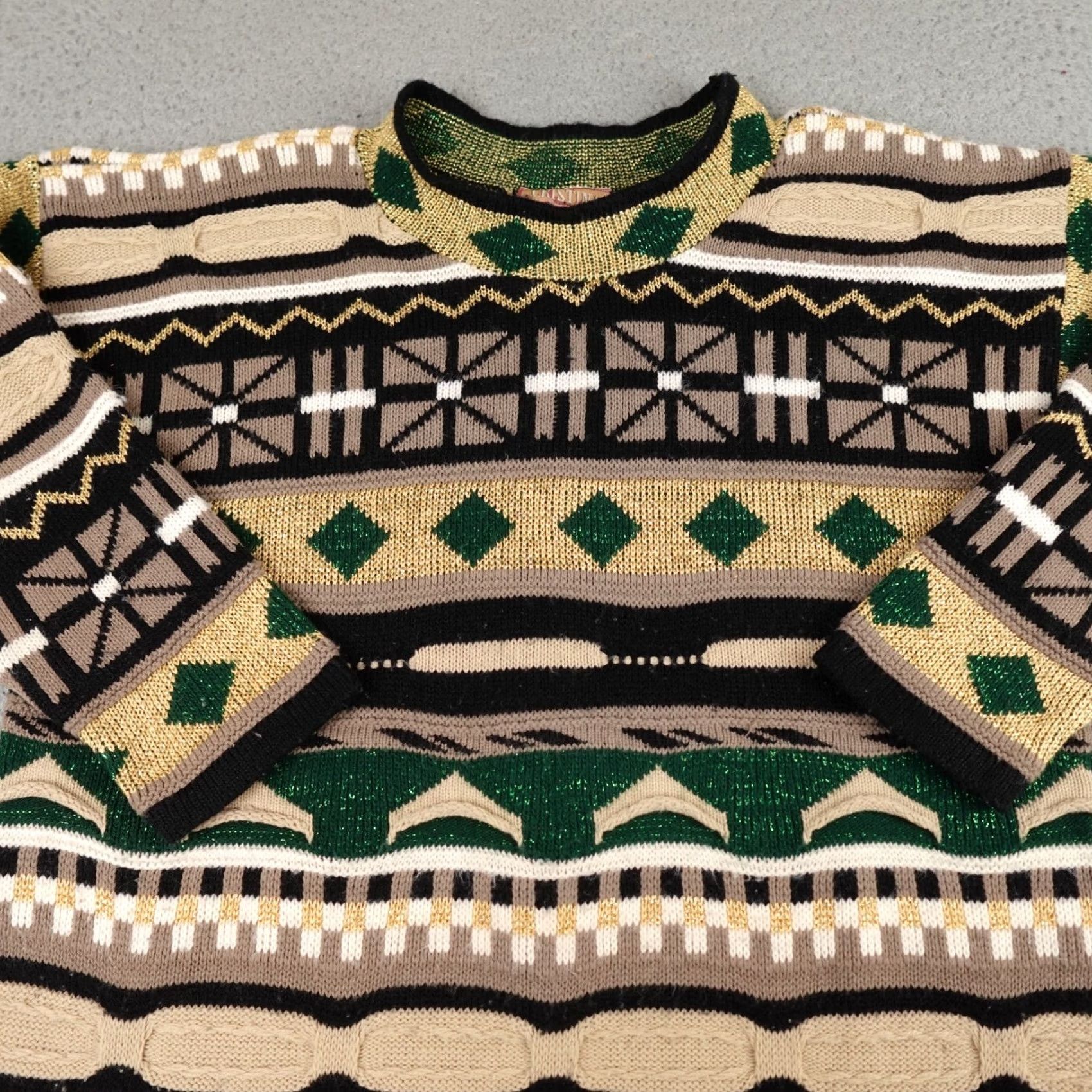 Vintage VINTAGE Cristina Sweater Womens XL Gold Black Geometric 90s Textured Glittery Pullover Mock Neck Long Sleeve Knit Casual Womens Size XL / US 12-14 / IT 48-50 - 5 Thumbnail