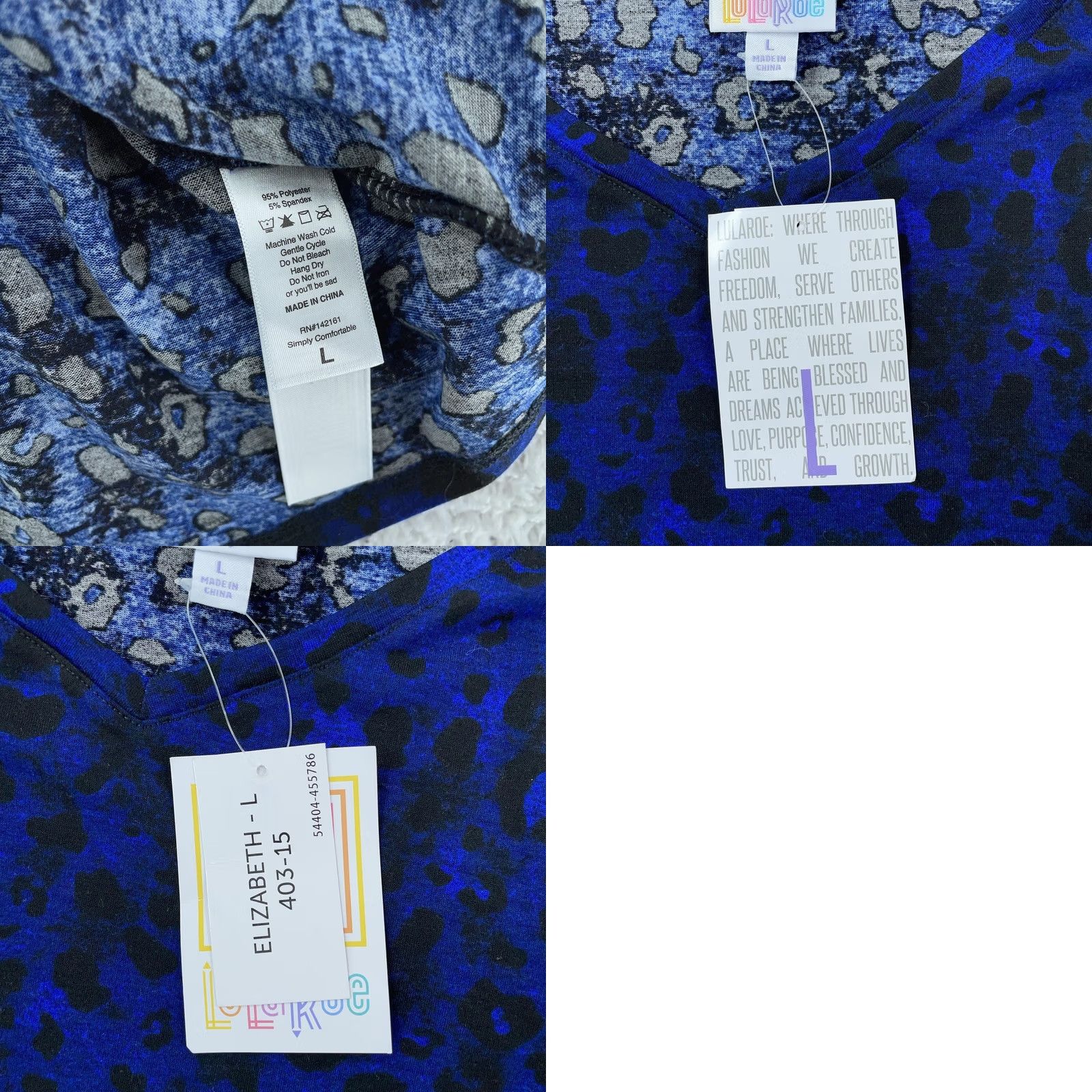 Vintage LuLaRoe Elizabeth Shirt Womens Large Blue Black Leopard Print Long Sleeve Tunic Size L / US 10 / IT 46 - 8 Thumbnail