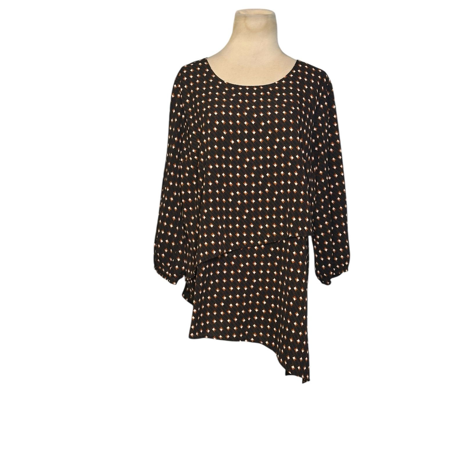 Apt. 9 APT. 9 Black brown layered asymmetric tunic blouse size L Size L / US 10 / IT 46 - 16 Thumbnail