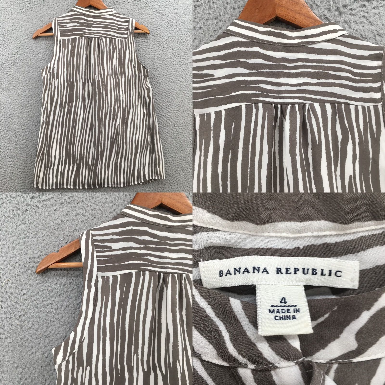 Banana Republic Banana Republic Henley Blouse Womens 4 Gray Sleeveless Ruffle Stripe Casual Shirt Size S / US 4 / IT 40 - 8 Thumbnail