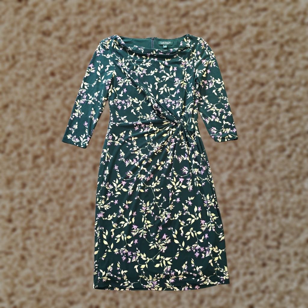 Ralph Lauren Lauren Ralph Lauren Dress Womens Size 4 Green Floral Stretchy Career Cocktail Size S / US 4 / IT 40 - 1 Thumbnail