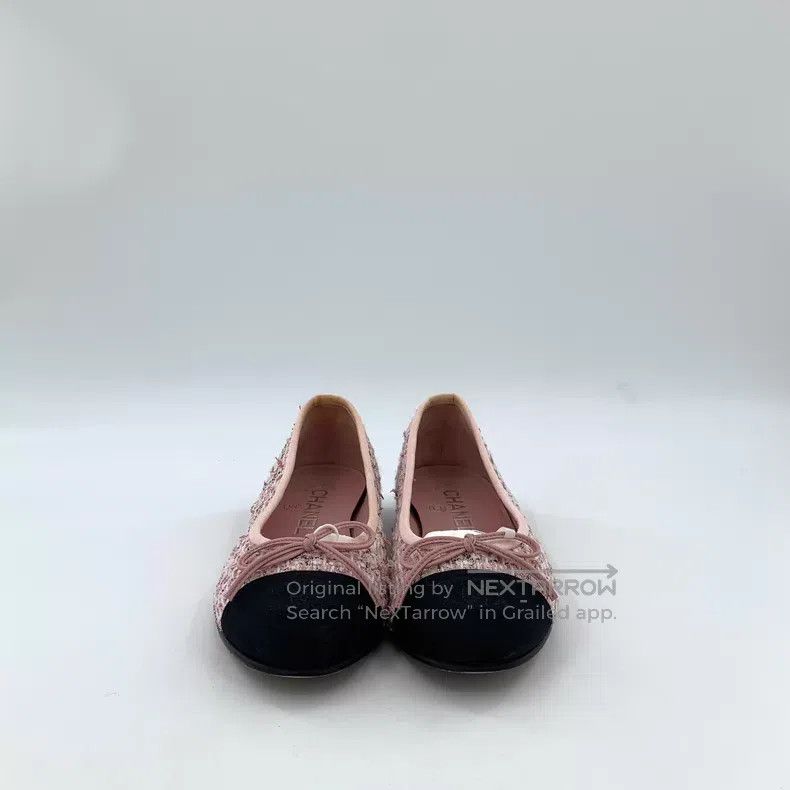 Chanel Chanel Light pink bow woven tweed casual flat shoes Size US 5 / IT 35 - 3 Thumbnail