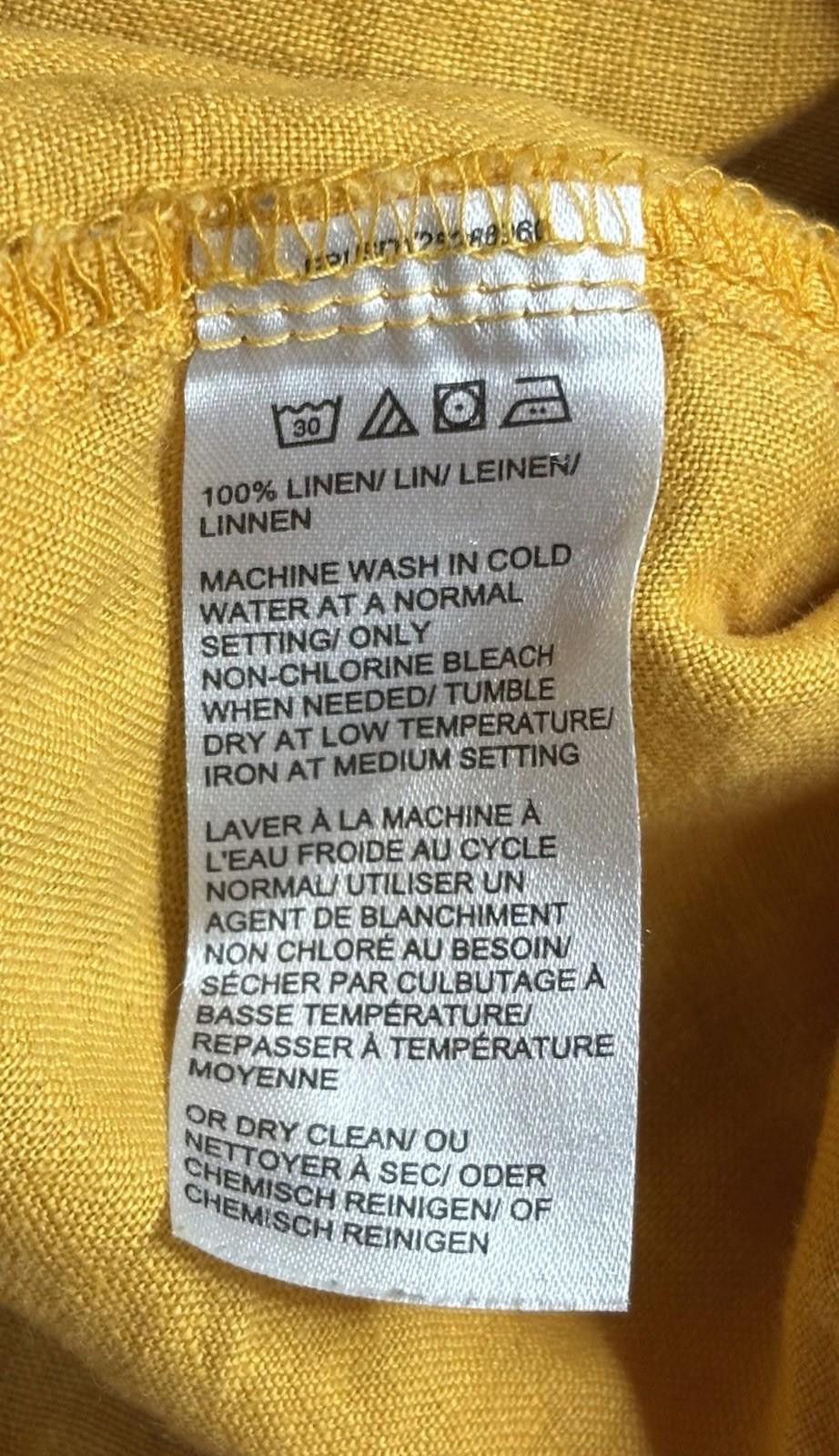Lord & Taylor Lord & Taylor Top Womens Large Linen Yellow V-Neck Size L / US 10 / IT 46 - 10 Thumbnail