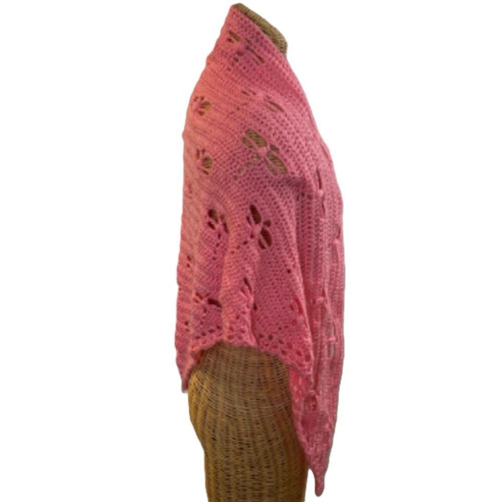 Handmade Crochet Shawl Cowl Wrap Dragonfly Cut Outs Pink 78" x 35" Ac Size ONE SIZE - 6 Thumbnail
