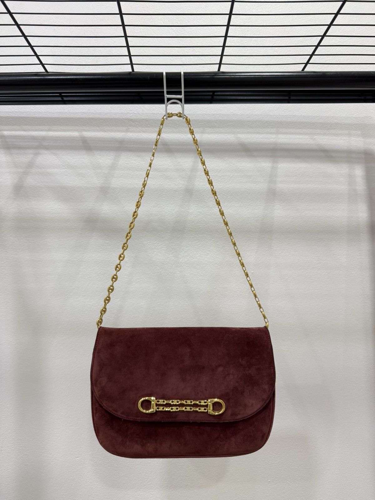 Celine RARE Vintage 70s Celine Suede Gold Chain Shoulder Bag Size ONE SIZE - 2 Thumbnail