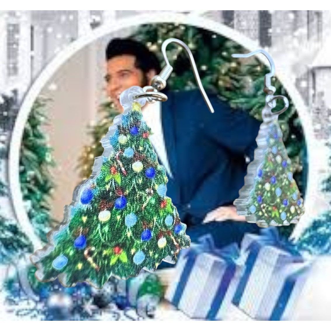 Handmade Blue Christmas Tree Earrings New Ornaments Graceland Elvis M Size ONE SIZE - 4 Thumbnail