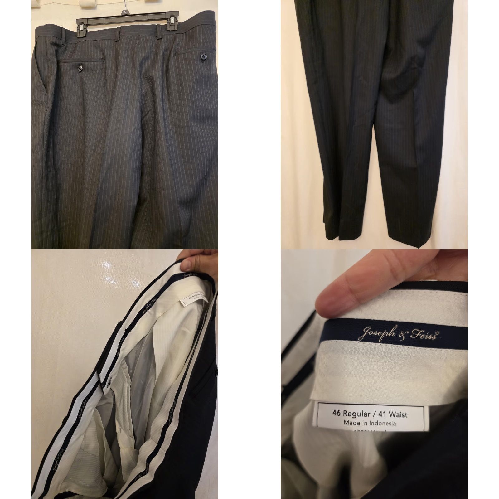 Joseph Joseph & Feiss Suit Mens 46 41x30 Gray Wool Pinstripe 2 Piece Jacket Pants Size 46R - 11 Thumbnail