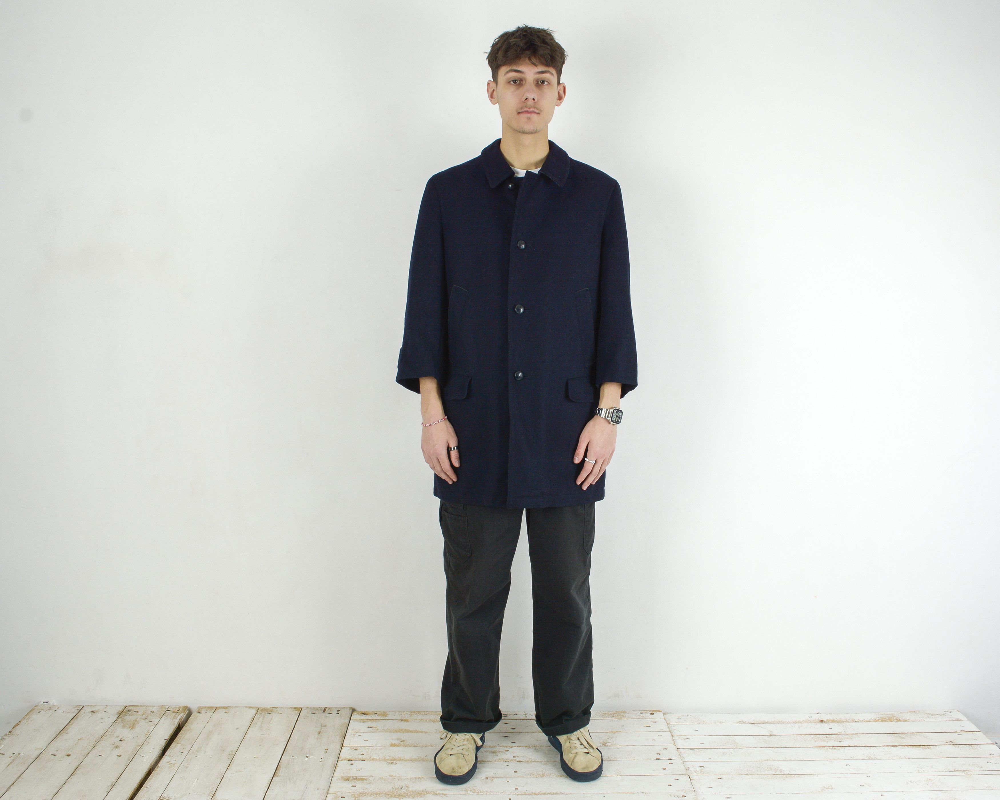 image of Vintage Loden Frey Men L Wool Jacket Over Coat Winter Eu 52 Warm Mac in Black (Size Large)