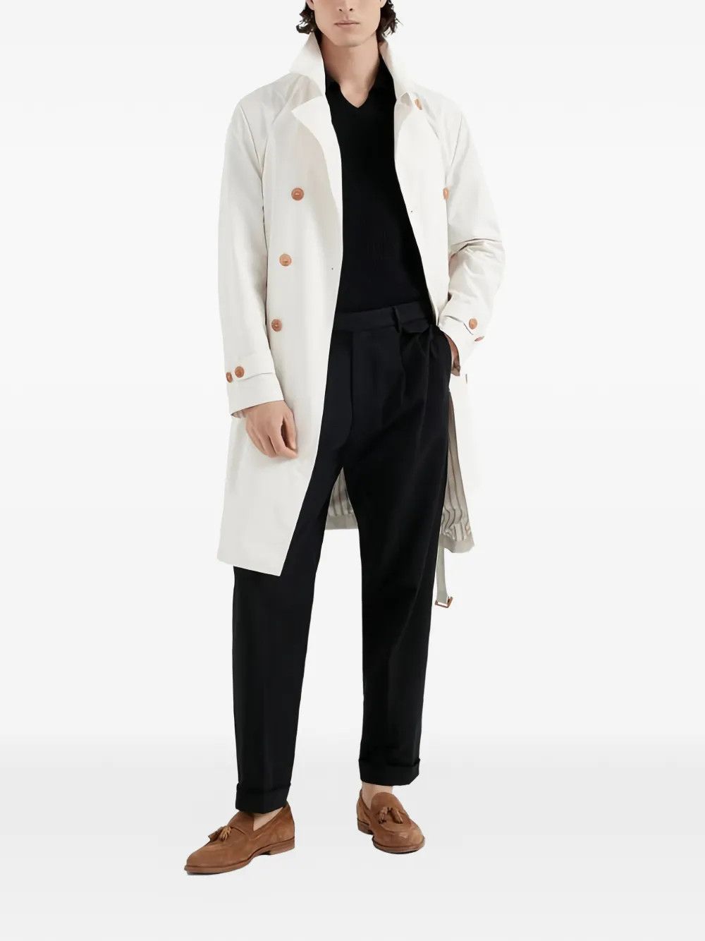 Brunello Cucinelli o1y0526 Trench Coat in Ivory Size US L / EU 52-54 / 3 - 2 Thumbnail