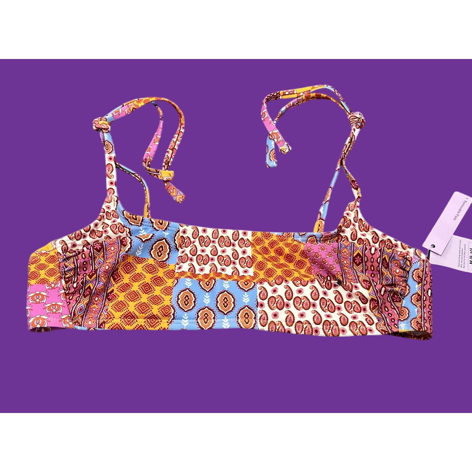 Other Wild Fable-Women's Patchwork Print Bralette Bikini Top-Adjus Size ONE SIZE - 3 Thumbnail