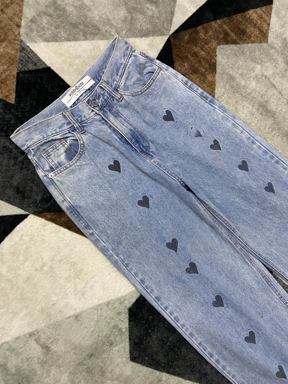 KIMHEKIM KIMHEKIM Heart Stample Sky Blue High Waist Jeans Size 31" - 3 Thumbnail