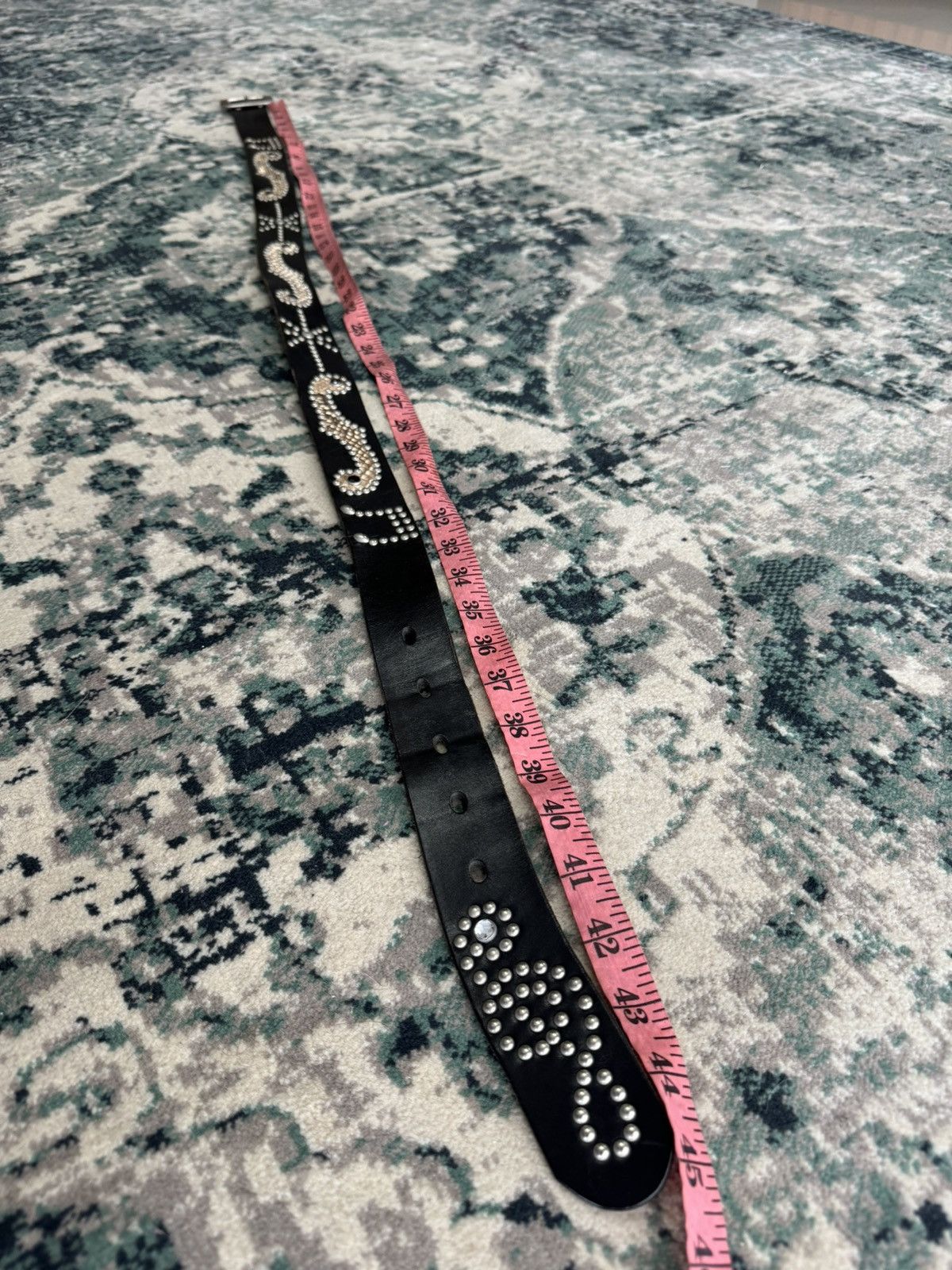 Japanese Brand GARRISON RHINESTONE STUDDED LEATHER BELT ENGRAVED Size 38 - 3 Thumbnail
