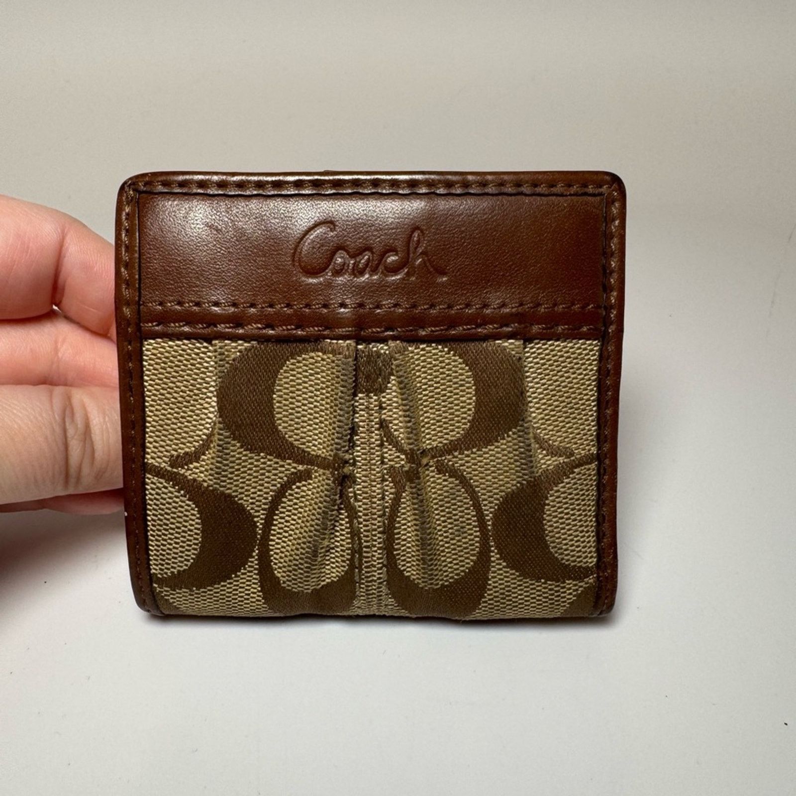 Coach Coach Compact Wallet Monogram Fabric & Leather Wallet Size ONE SIZE - 1 Thumbnail