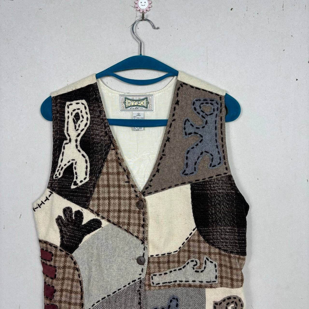 Handmade Vintage HYPE Patchwork Wool Vest L 90s Boho Art to Wear VG Size US L / EU 52-54 / 3 - 3 Thumbnail