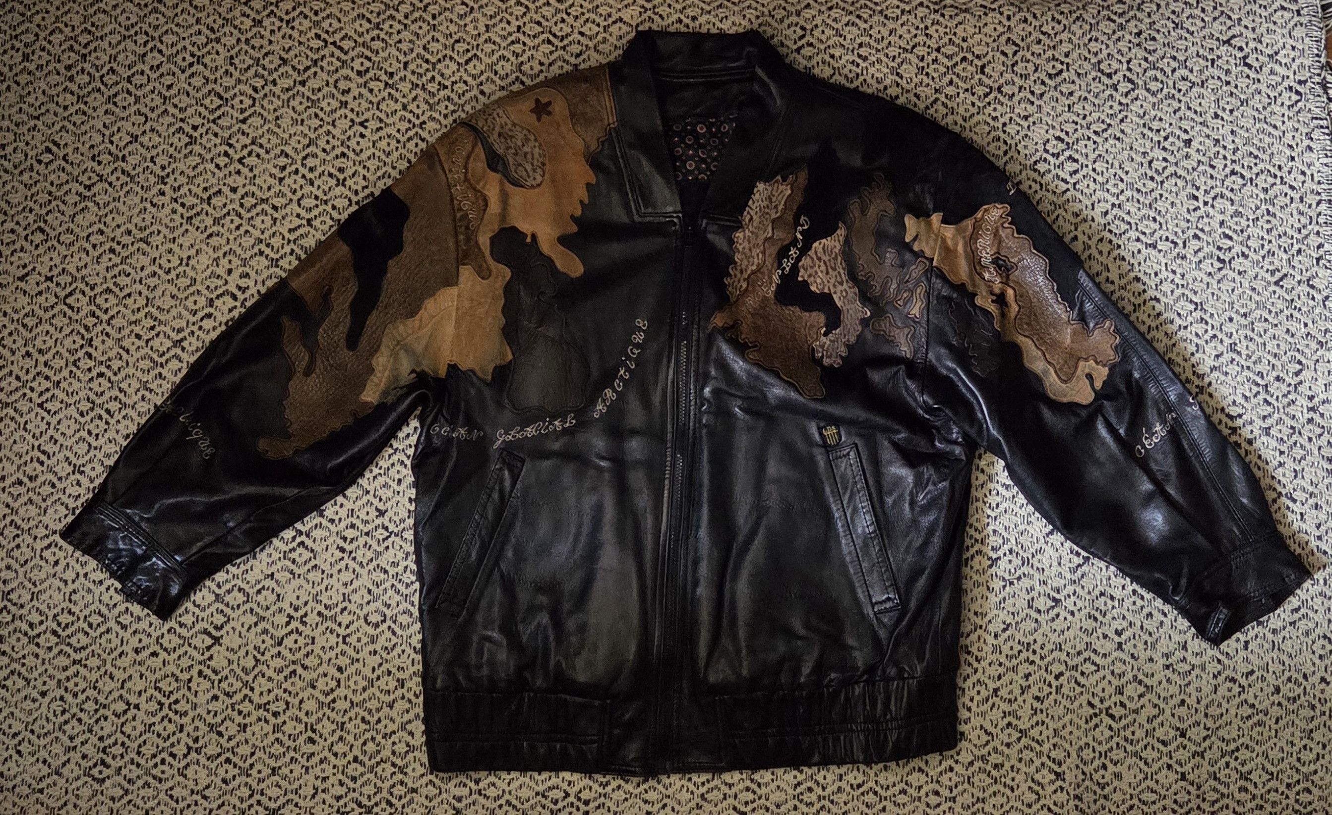 Other World Map Patch Lambskin Leather Jacket Size US L / EU 52-54 / 3 - 14 Thumbnail