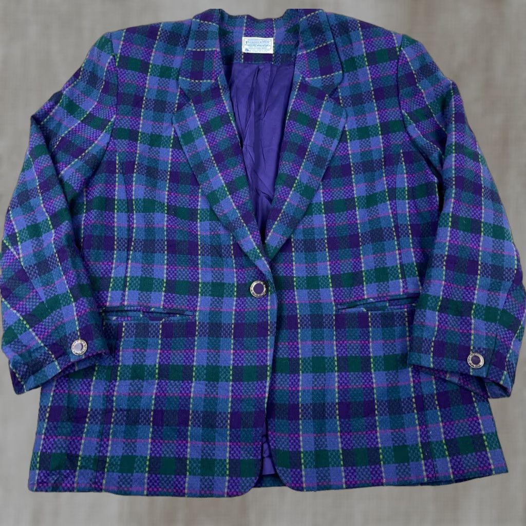 Pendleton VINTAGE Pendleton Blazer Wool Plaid Purple 20W Women’s Tweed Short Jacket Blazer Vintage Christmas 90s Mens Womens? Size 3XL / US 20-22 - 1 Thumbnail