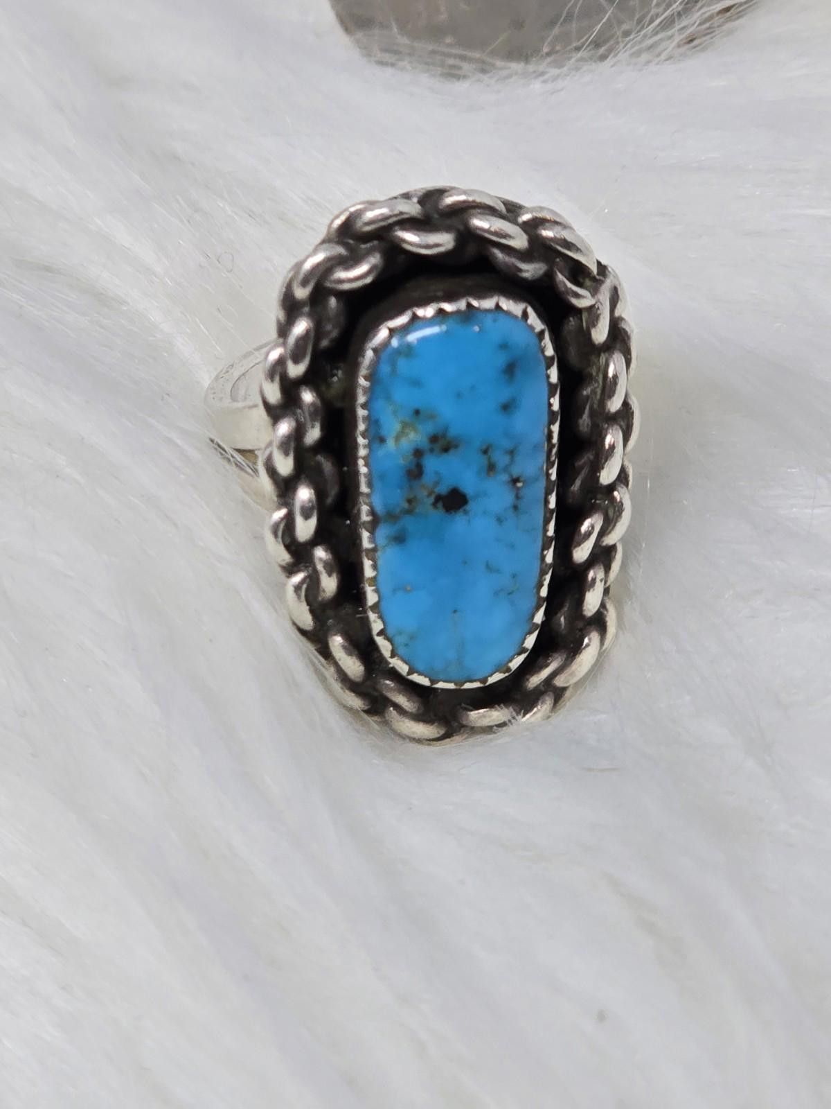 Sterling Silver Sterling Silver Turquoise Ring Sz 5.25 Southwestern Signed Size ONE SIZE - 2 Thumbnail