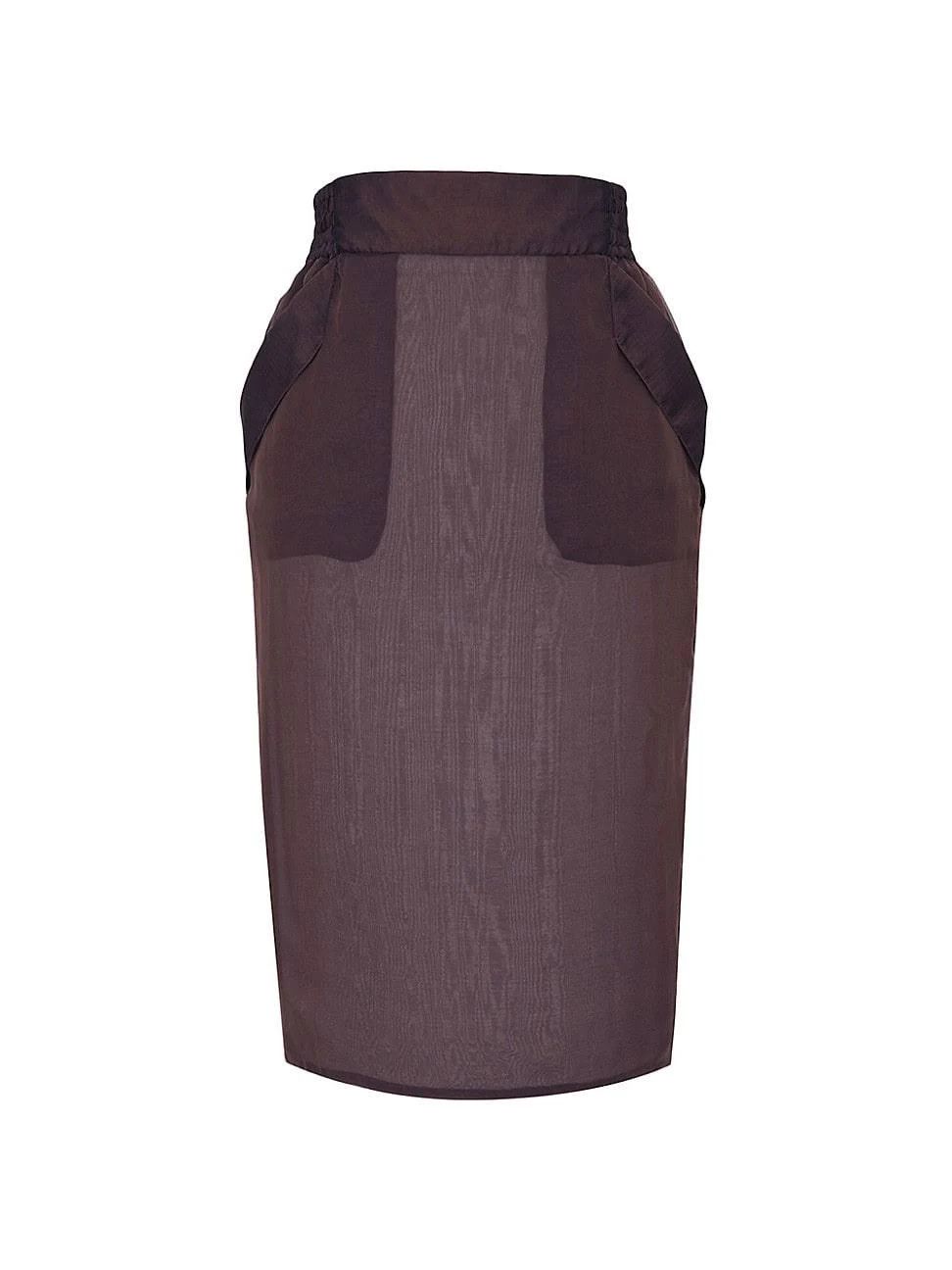 Saint Laurent Paris o1s1wg110924 Pencil Skirt in Silk Muslin in Dark Brown Size 25" / US 0 / IT 36 - 1 Thumbnail