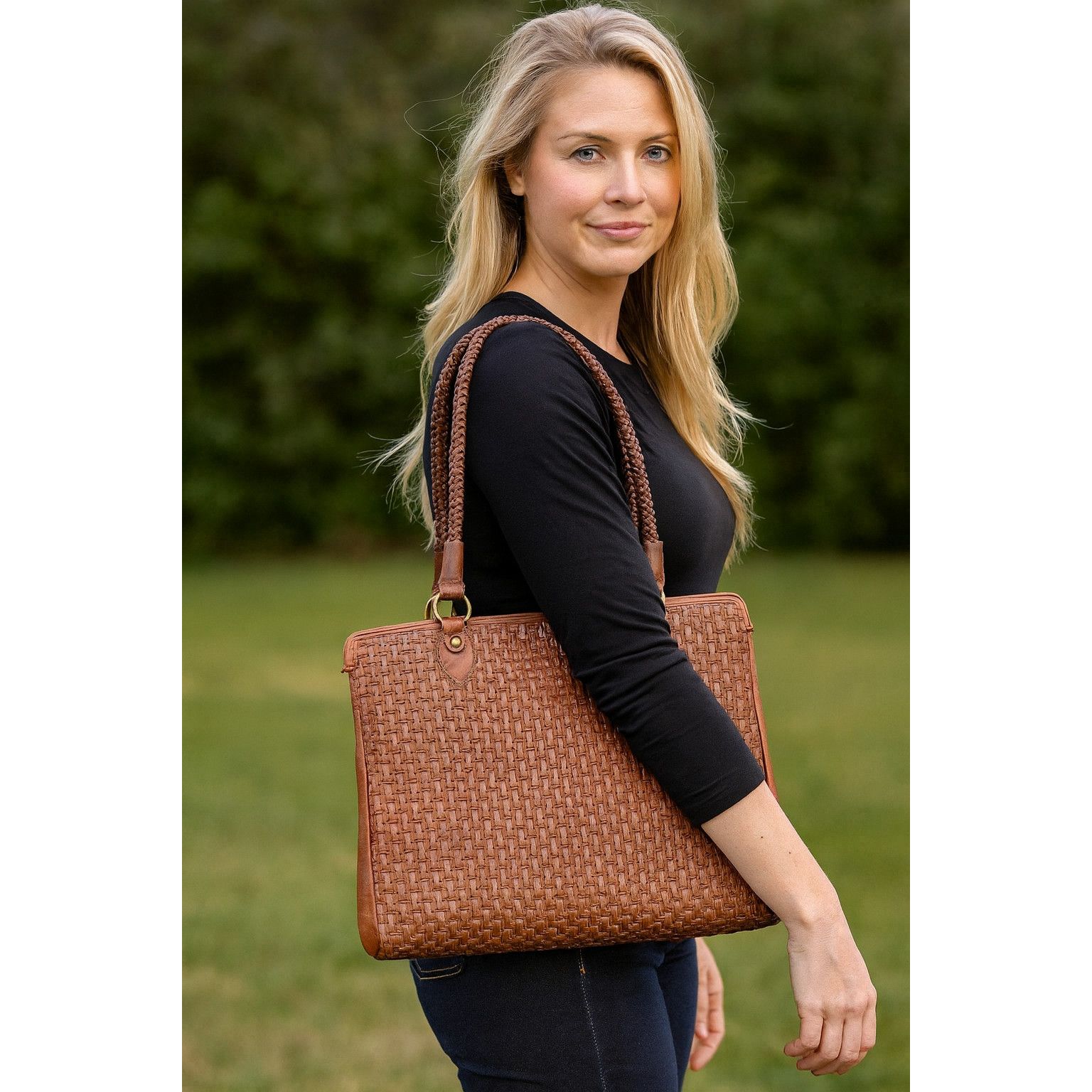 Other Leather Tote Bag Woven Brown Vintage Gorgeous Patina Size ONE SIZE - 3 Thumbnail