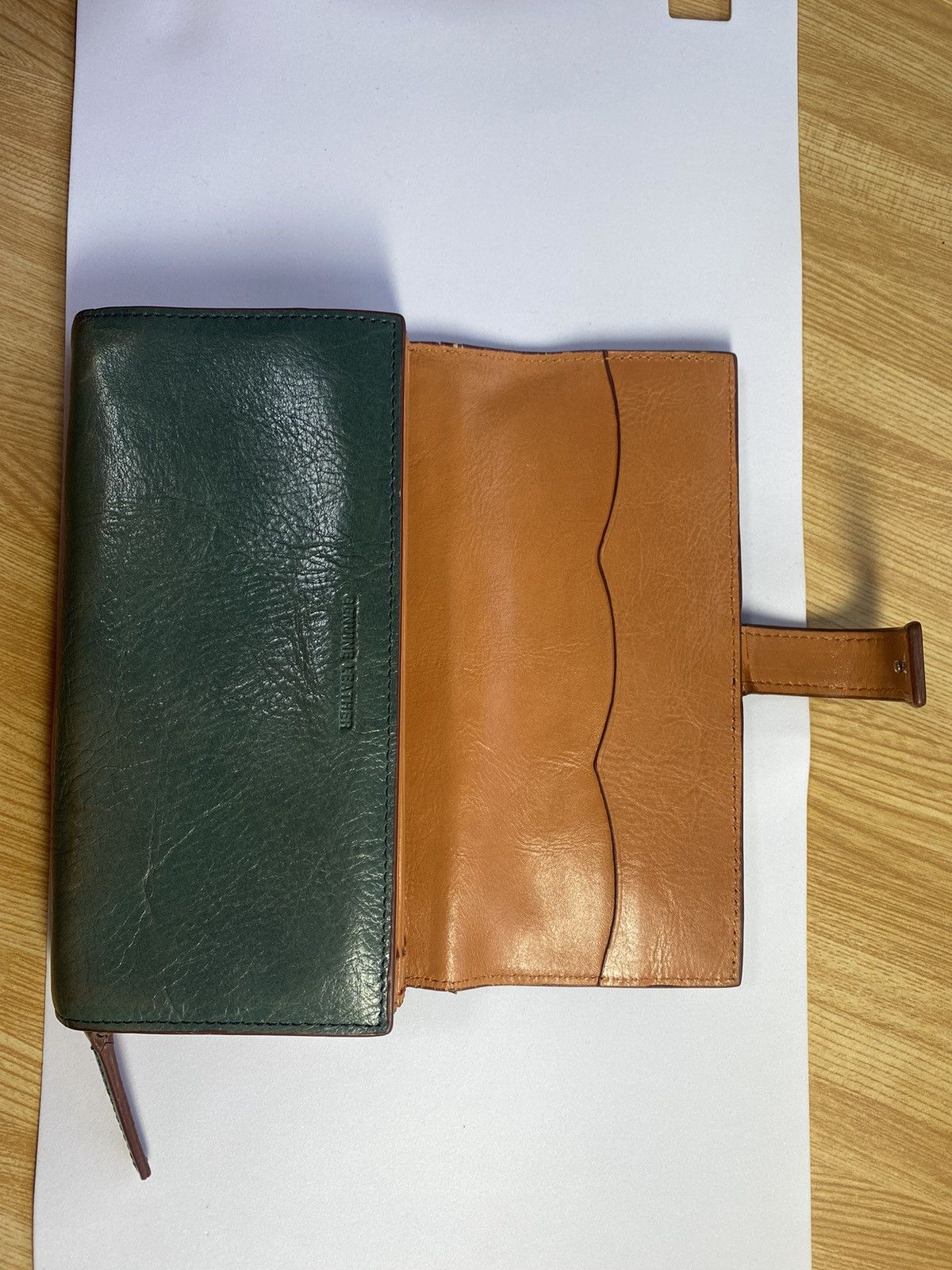 Japanese Brand Green Genuine Leather Long Wallet Size ONE SIZE - 4 Thumbnail