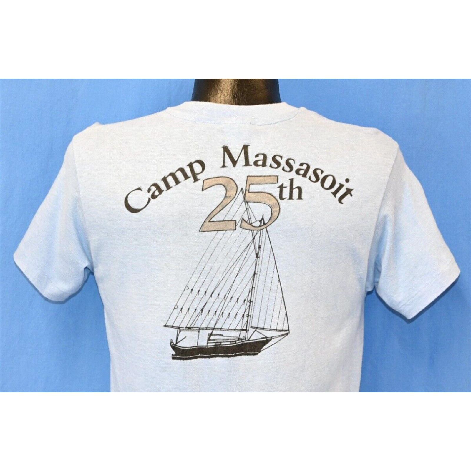 image of Hanes Vintage 80's Camp Massasoit 25Th Staff Reunion Weekend Sailboat 2 Side T-Shirt S in White (Si