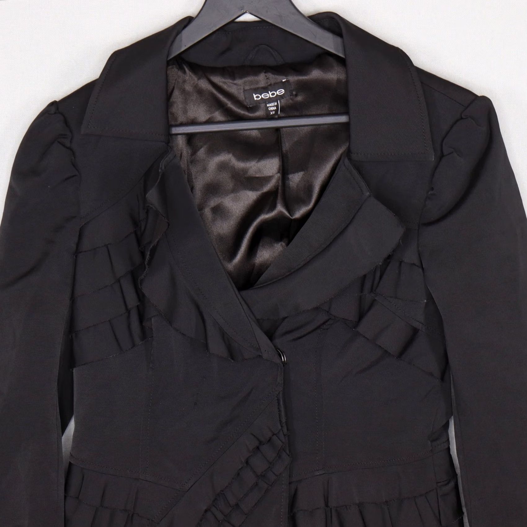 Bebe bebe Ruffle Trim Jacket Black Fitted Career Party XS Size XS / US 0-2 / IT 36-38 - 2 Thumbnail