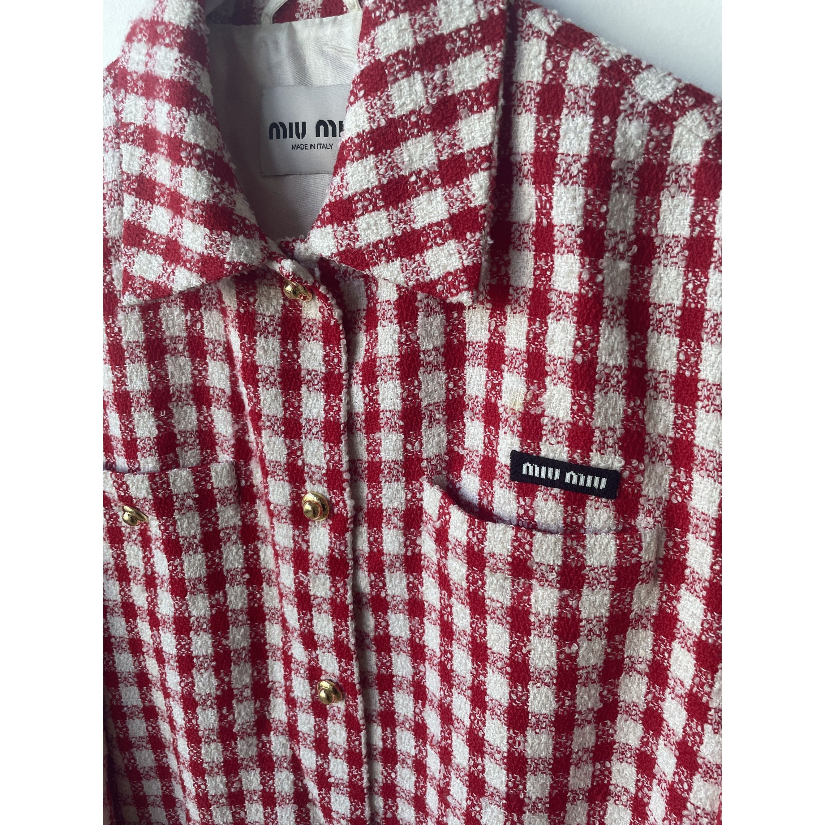 Miu Miu Miu Miu Red & White Checkered Button-Up Jacket With Pockets Size S / US 4 / IT 40 - 5 Thumbnail