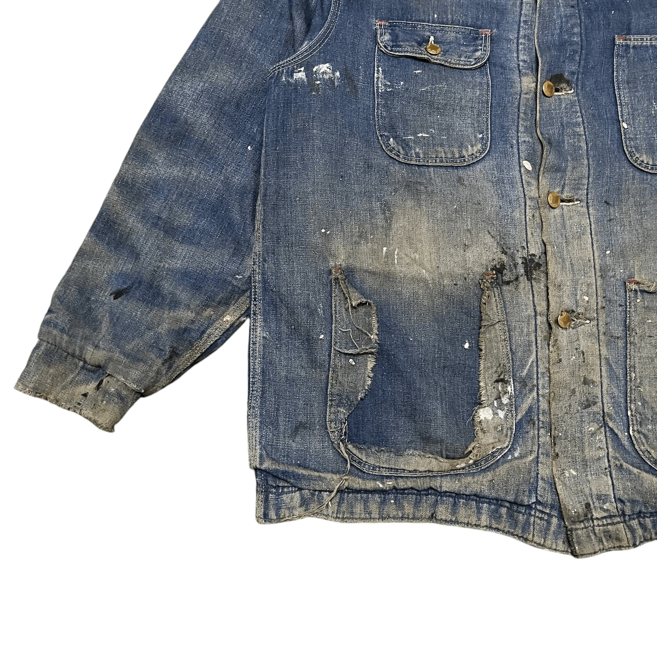 Sears Vintage 50's Sears Troy Blanket Denim Thrashed Jacket Paint Size US L / EU 52-54 / 3 - 3 Thumbnail