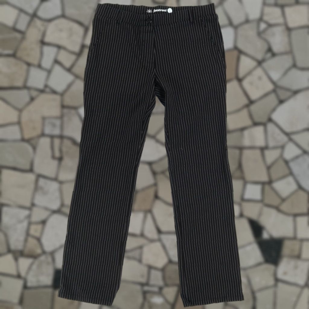 Vintage Betabrand Straight Leg Yoga Rayon Woven Pants Black Striped Women's L Size 36" / US 14 / IT 50 - 1 Thumbnail