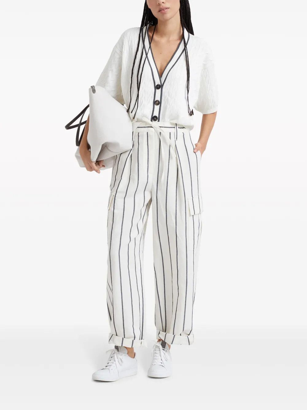 Brunello Cucinelli o1la1rc1a0425 Cardigan in White Size XL / US 12-14 / IT 48-50 - 4 Thumbnail